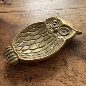 Vintage Solid Brass Owl Trinket Dish or Spoon Rest
